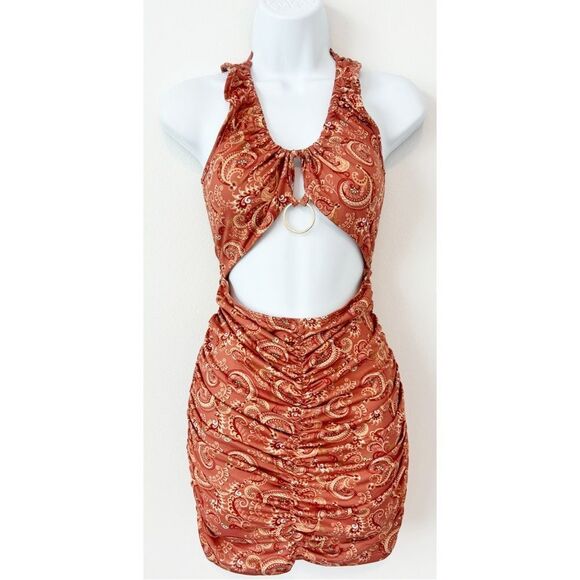 SHEIN Cut Out Ring Detail Ruched Dress Womens Size Medium - Picture 7 of 16